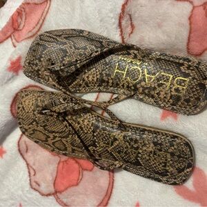 Women's Snake Print Flip Flops - Brown